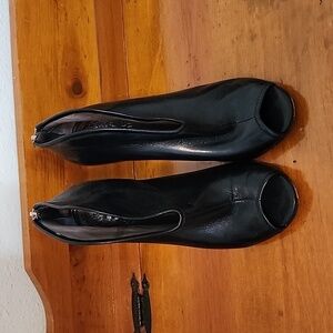 Black calf skin peep toe booties